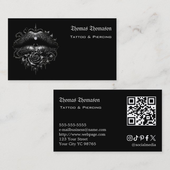 Cartão De Visita QR code de tatuador  (Frente/Verso)