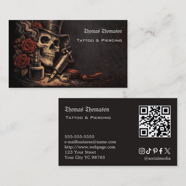 Cartão De Visita QR code de tatuador (Frente/Verso)