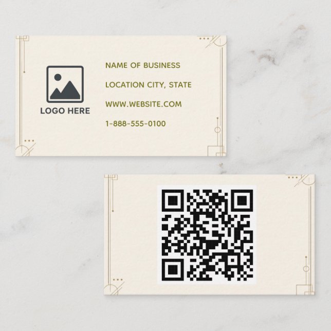Cartão de Visita QR Code Geométrico Creme Minimali (Frente/Verso)
