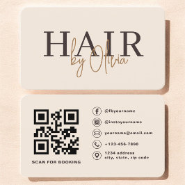 Cartão De Visita QR Code Hair Stylist Beige Neutral Typography