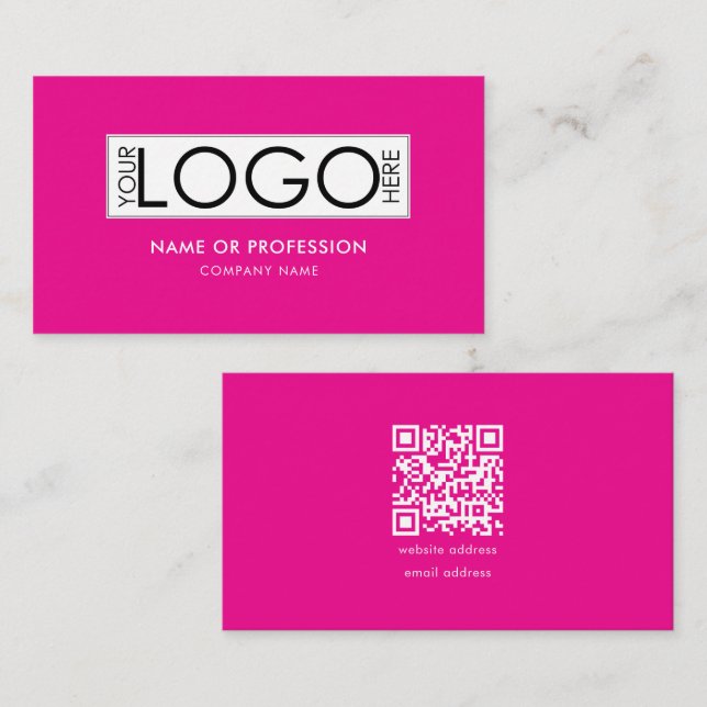 Cartão De Visita QR Code Hot Pink Beaty Salon Modern Business Logo (Frente/Verso)