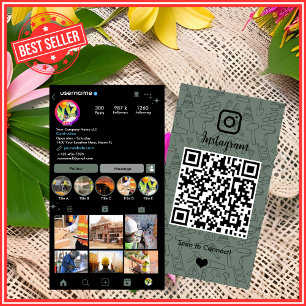 Cartão de Visita QR Code Instagram Verde Sage Cons