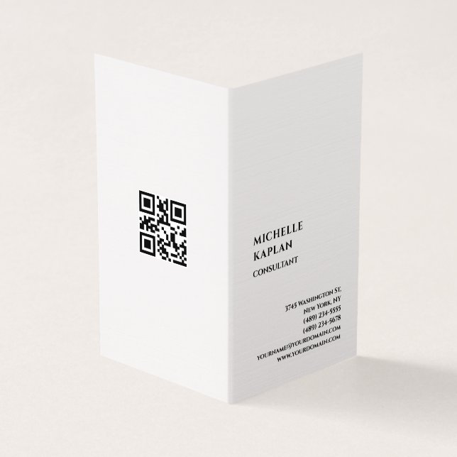 Cartão De Visita QR Code Linen Modern Professional Exclusive (Exterior)