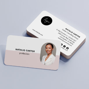 Cartão De Visita QR CODE Logo OVAL Foto Professional BLUSH PINK