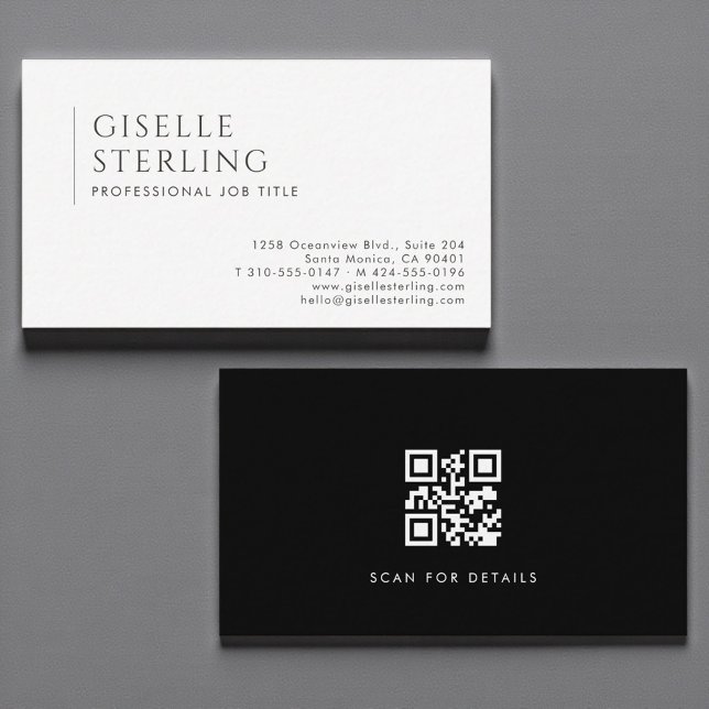 Cartão De Visita QR Code Luxury Minimalist Professional Black White (Criador carregado)