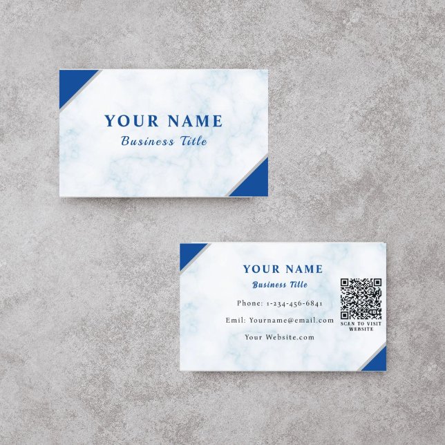 Cartão de Visita QR Code Mármore Branco Eficaz (Criador carregado)