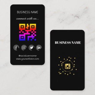 Cartão de Visita QR Code Mídia Social Preto
