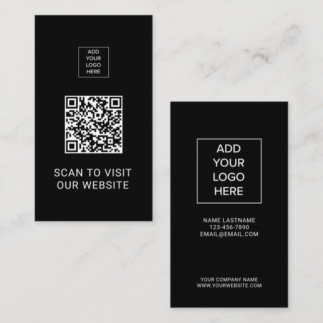 Cartão De Visita QR Code Minimalist Black Custom Logo Networking (Frente/Verso)