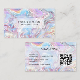 Cartão De Visita QR Code Modern Elegant Holographic Marble Pastel