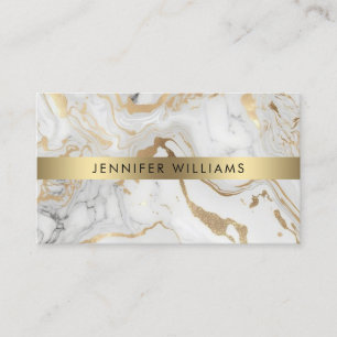 Cartão De Visita QR Code Modern White Dourado Marble Beaut Salon