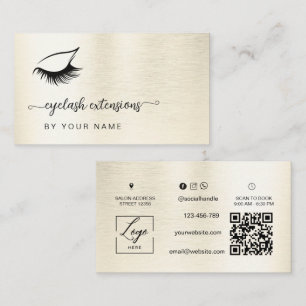 Cartão De Visita Qr Code Moderno script Glazed branco Cílios