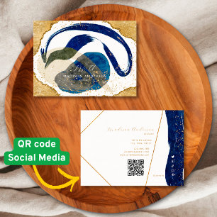 Cartão de Visita QR Code Negócios Azul Marinho Dou