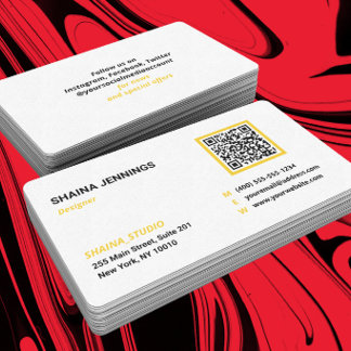 Cartão De Visita QR Code Networking Modern Black Yellow White