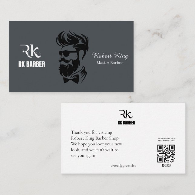 Cartão de Visita QR Code para Barbearia Moderna (Frente/Verso)