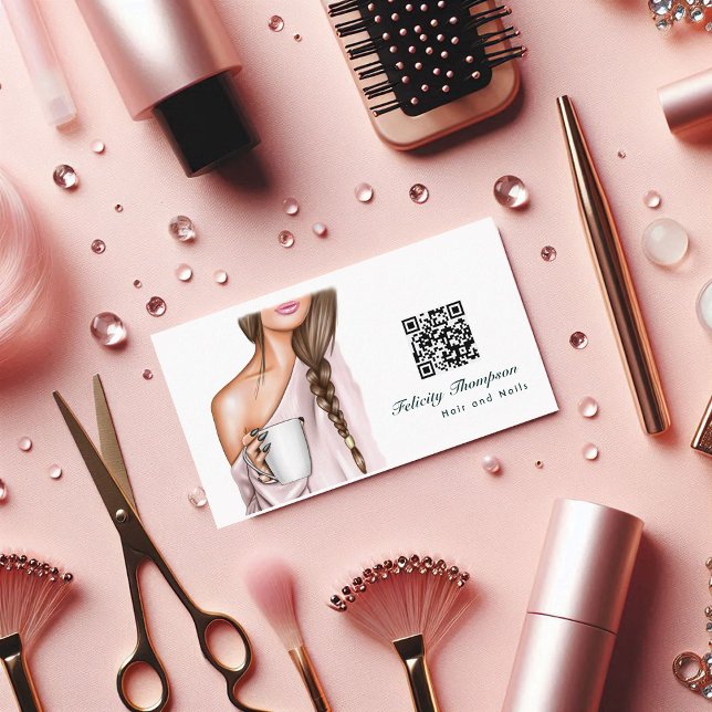 Cartão de visita QR Code para Cabelo e Unhas (Hair and Nails QR Code Business Card)