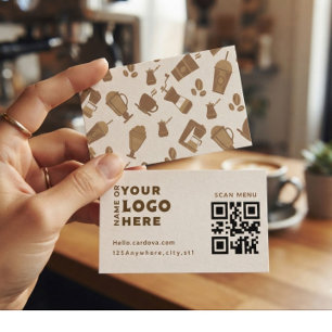Cartão de Visita QR Code para Cafeteria Moderna