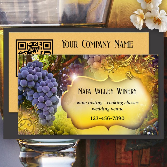 Cartão de Visita QR Code para Vinícola ou Vinhedos (Artistic business card for a winery or vineyard with on the back a QR code template)