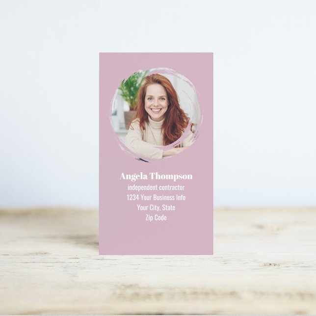 Cartão De Visita QR Code Personalizado Moderno em Rosa ( Business card with stylish photo template.)