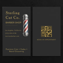 Cartão de Visita QR Code Preto Barbearia