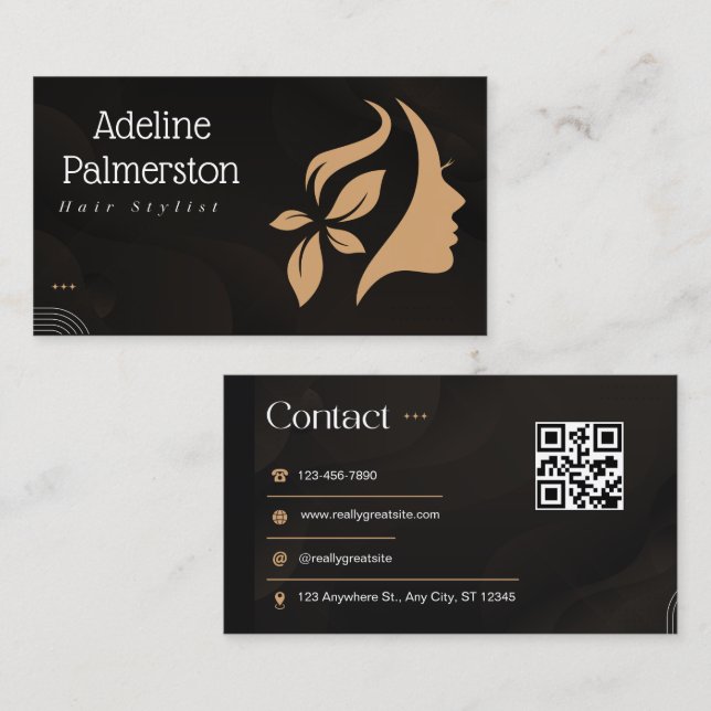 Cartão de Visita QR Code Preto e Branco de Cabelo (Frente/Verso)