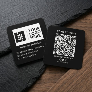 Cartão de Visita QR Code Quadrado Preto Minimalist