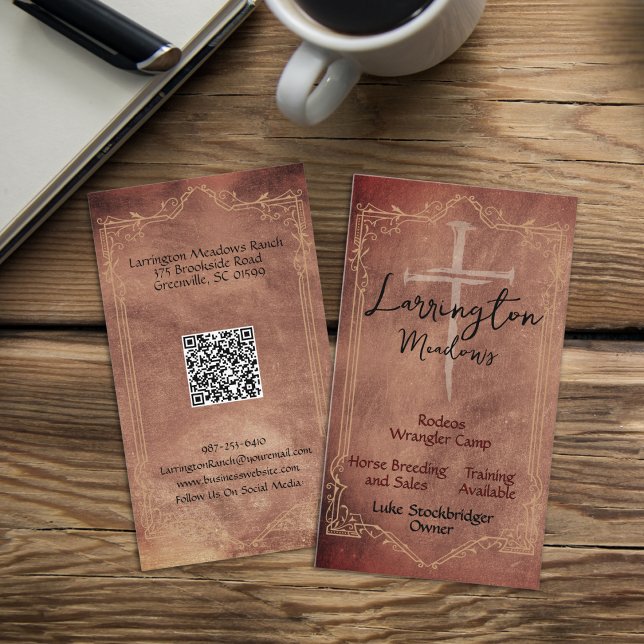 Cartão de Visita QR Code Rancho de Cavalos Elegant (Criador carregado)