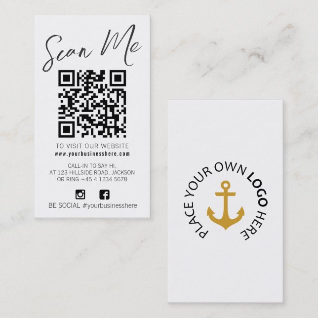 Cartão De Visita Qr code scan black white simple social logo  (Frente/Verso)
