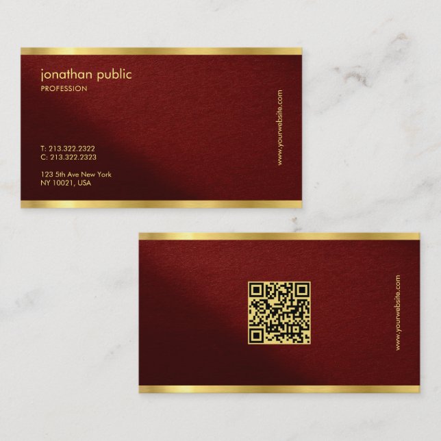 Cartão De Visita QR Code Template Sleek Gold Text Professional (Frente/Verso)
