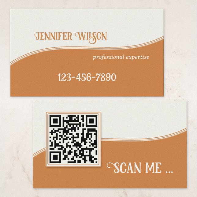 Cartão de Visita QR Code Terracota Minimalista (Criador carregado)