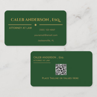 Cartão de Visita QR Code Verde Esmeralda e Dourado