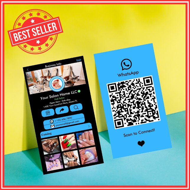 Cartão de Visita QR Code WhatsApp Salão de Unhas A (Criador carregado)