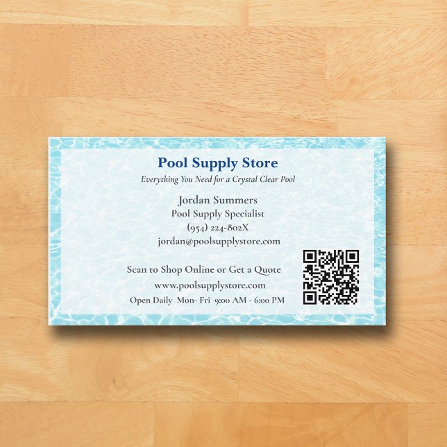 Cartão De Visita QR Code White Blue Swimming Pool Contractor   (Pool Business Card )