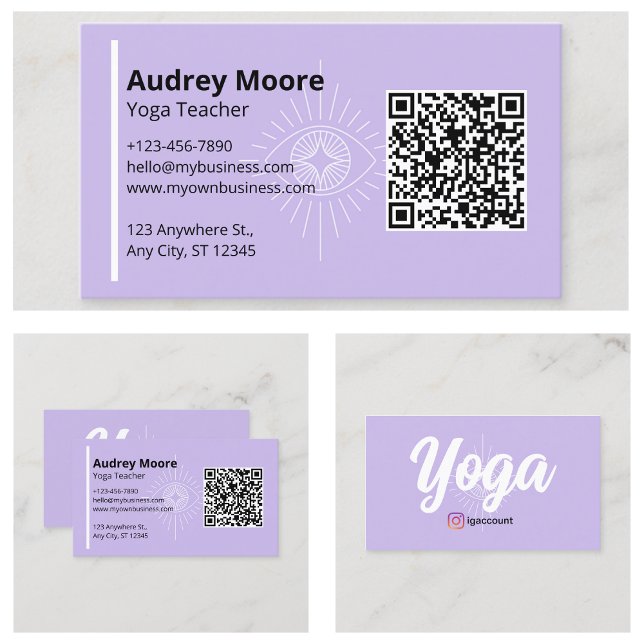Cartão De Visita QR Code Yoga Professor de Terceiro Olho Yoga Studi (QR Code Yoga Teacher Third Eye Yoga Studio Business Card
)