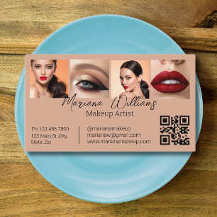 Cartão De Visita qr código makeup artista 4 fotos colagem castanho