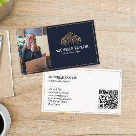 Cartão De Visita QR de Foto do Realtor de Imóveis Profissional Eleg