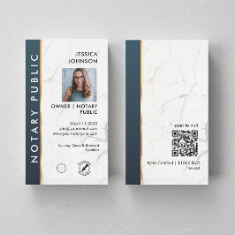Cartão De Visita QR de Foto Notícia Dourada e Azul Marble Profissio