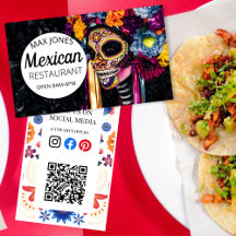 Cartão de Visita QR Dia dos Mortos Restaurante Mex