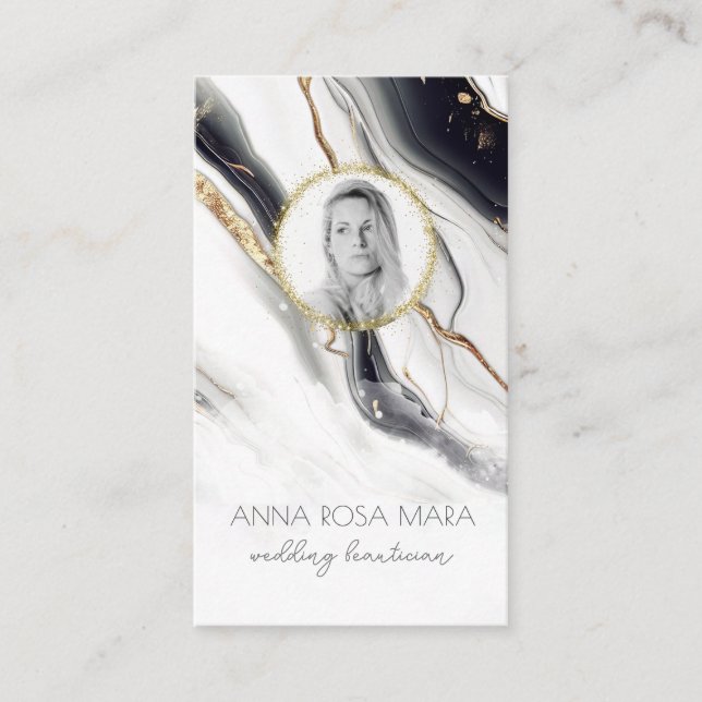 Cartão De Visita *~* QR Luxe Agate Marble PHOTO LOGO Dourado AP66 (Frente)