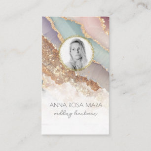 Cartão De Visita *~* QR Luxe Agate Pastel FOTO LOGO Dourado AP66