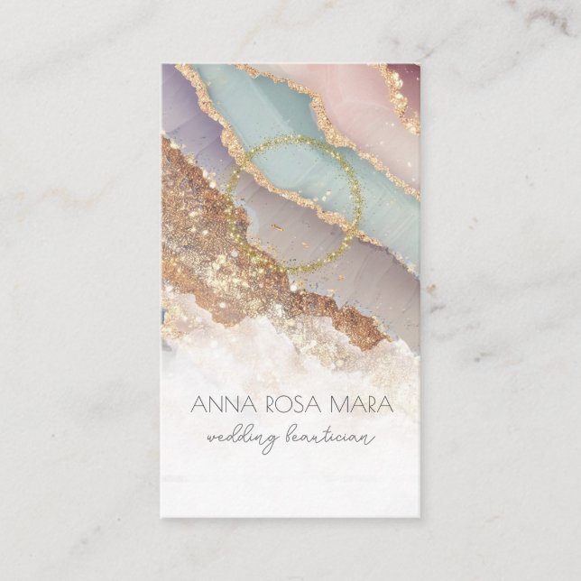Cartão De Visita *~* QR Luxe Agate Pastel FOTO LOGO Dourado AP66 (Frente)