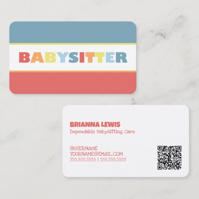 Cartão De Visita QR Personalizado do Babysitter (Frente/Verso)