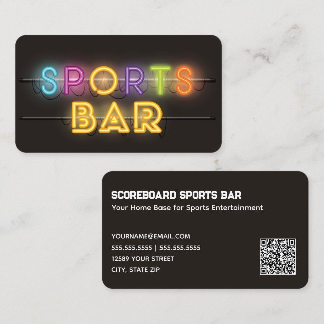 Cartão De Visita QR personalizado do Bar desportivo (Frente/Verso)