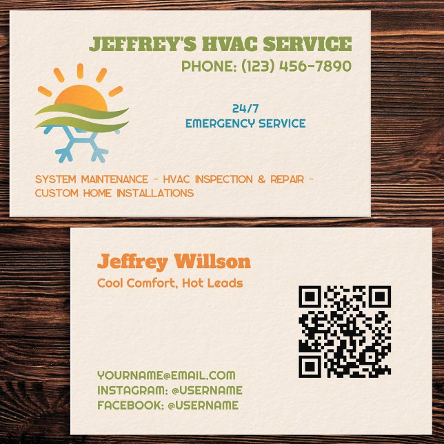 Cartão De Visita QR personalizado HVAC (HVAC Custom QR Business Cards)