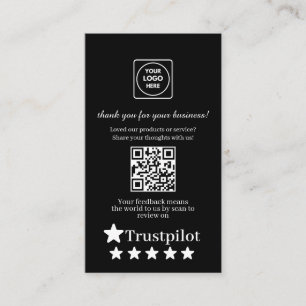 Cartão De Visita QR Preto Agradecimento Personalizado Trustpilot