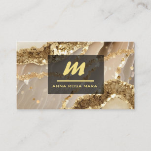 Cartão De Visita *~* QR Preto AP66 Monograma de Coleta Dourada de M