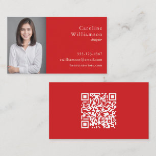 Cartão De Visita QR Profissional Vermelho Vibrante Minimalista Bási