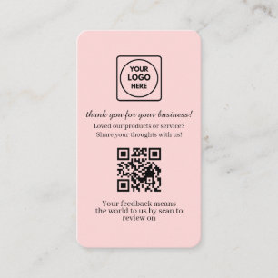 Cartão De Visita QR Rosa Link de Revisão Personalizado de Feedbac