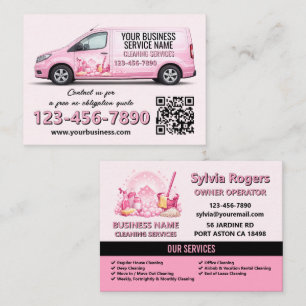 Cartão de Visita QR Serviço de Limpeza Rosa