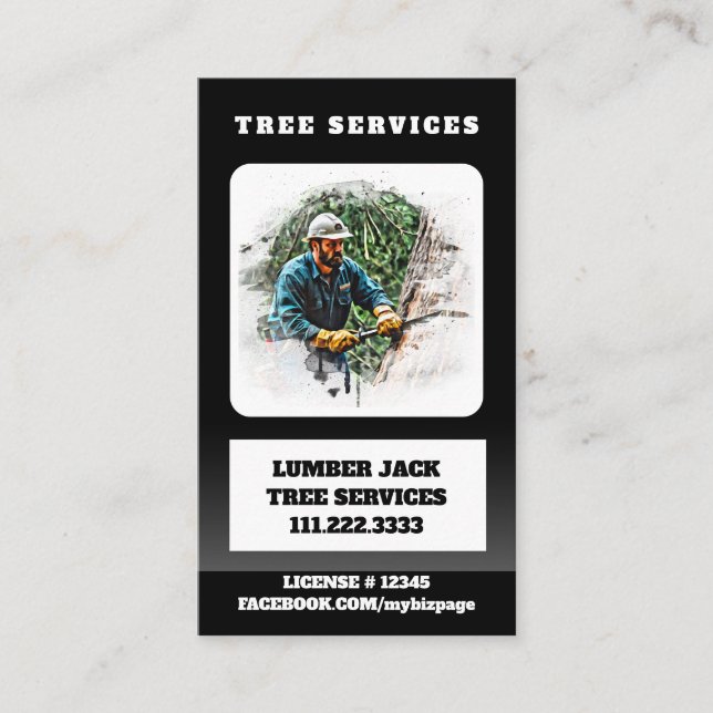 Cartão De Visita *~* QR Tree Services Lumber Jack Man Artístico (Frente)