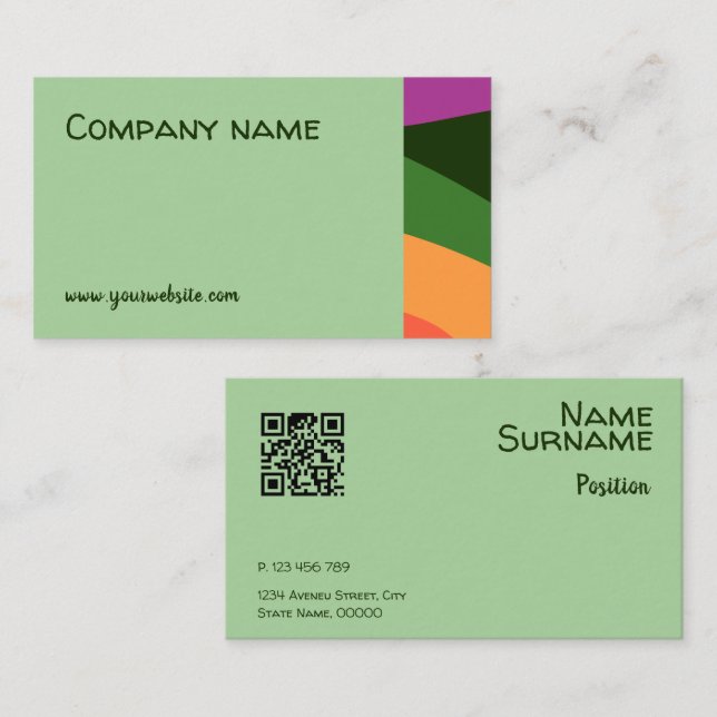 Cartão de visita QR verde cor-de-rosa abstrato cor (Frente/Verso)